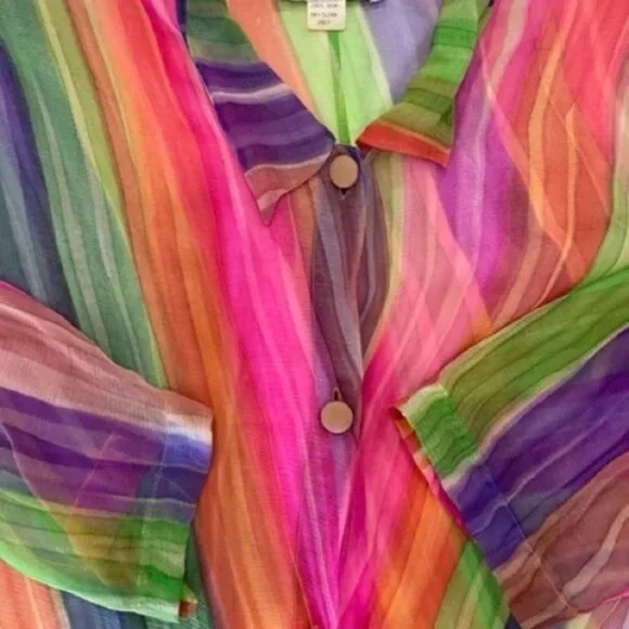 Harriet Selwyn 100% Silk Abstract Rainbow Button Down Long Sleeve Blouse Sz 6 - Picture 5 of 10